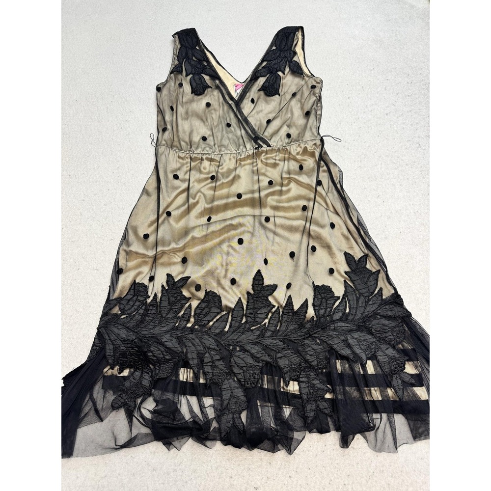 Yoana Baraschi Dress Womens 2 Black Polka Dot Embroidered A-Line Knee Length